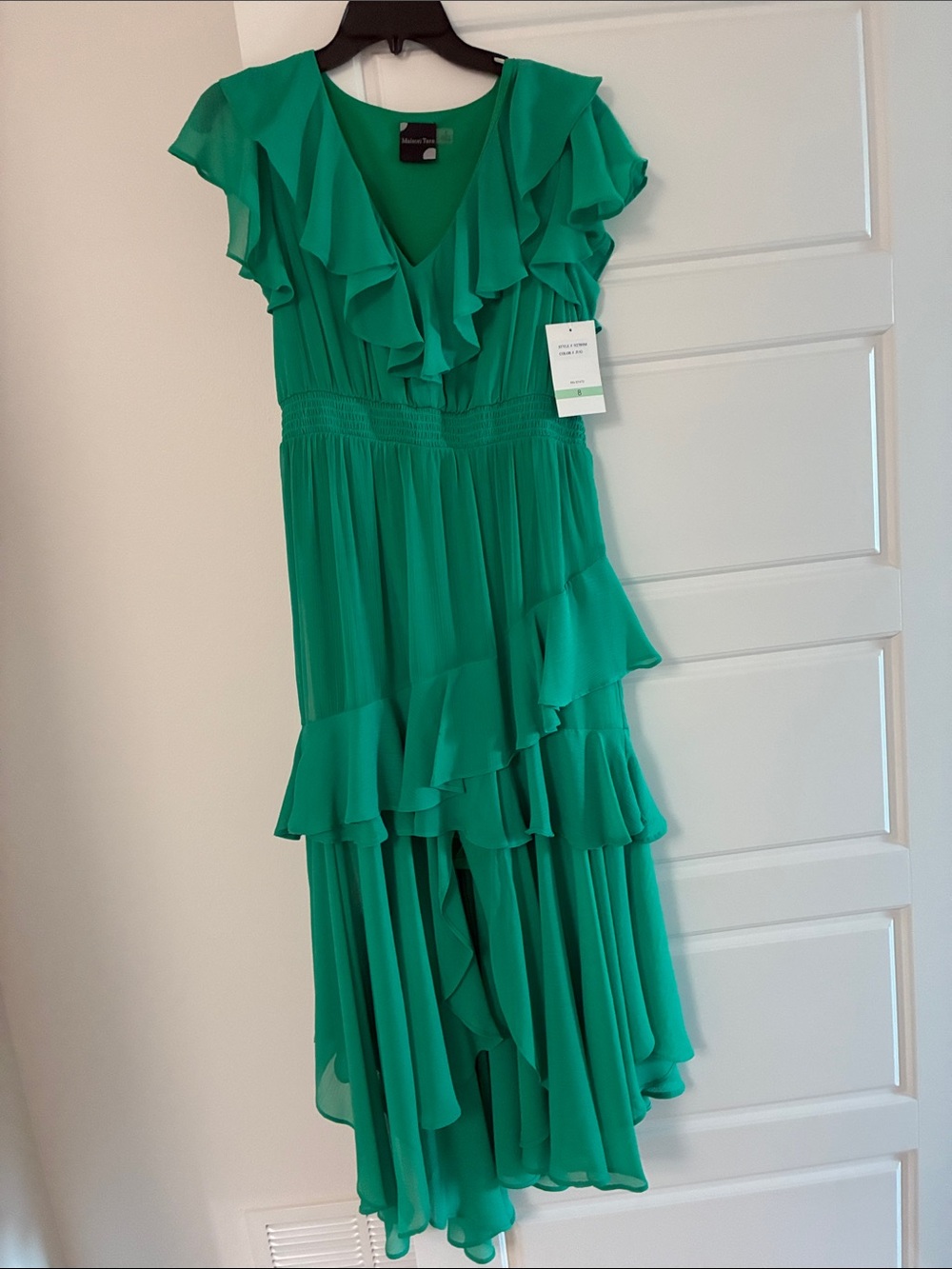 Maison Tara Teal Ruffle-Tiered Formal Dress